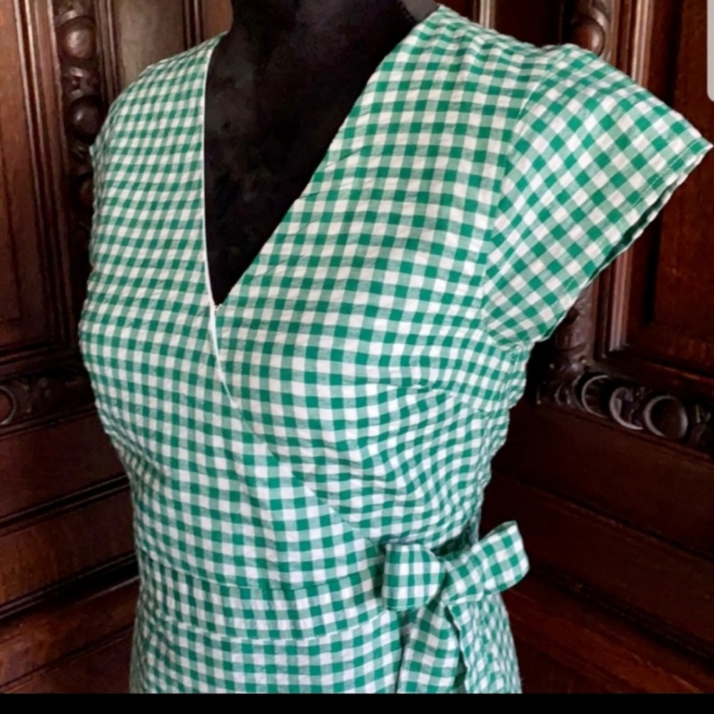 Banana Republic Green White Gingham Check Wrap ♥ - Picture 2 of 8